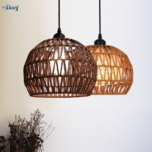 Southeast Asian Hemp Rope Rattan Pendant Lights Restaurant Japanese Hander Spherical Dining Room Rustic Hanging Lamps Fixtures