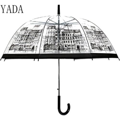 YADA Transparent Thicken PVC Umbrella Creative Clear Cartoon Hearth&Building house Umbrellas Kid Long Handle Umbrella YS200020