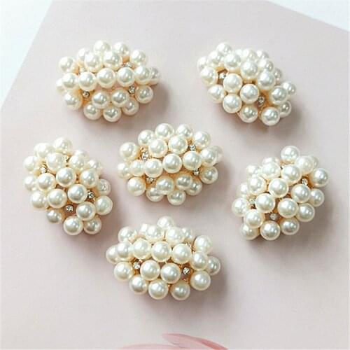 5 pcs/lot Faux Pearl Buttons Oval Rhinestone Buckles Scrapbooking Accessories Jewelry Buttons For Clothing Craft Supplies