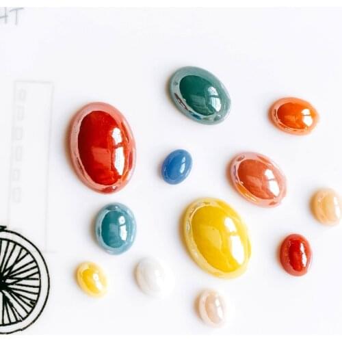 Mixed Colors Oval Ceramics Porcelain Glass Cabochons Flat Back Cameo Stone Supplies for DIY Jewelry Finding
