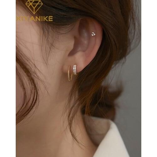 XIYANIKE 925 Sterling Silver Twist Clover Zircon Hoop Stud Earrings Female Fashion Exquisite Romantic Temperament Handmade Gifts