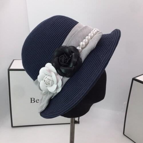 French style socialite pearl flower dome edge basin hat ins summer wind elegant bask in a wide brim