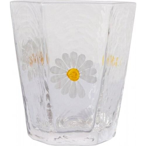 Nordic Hexagonal Hammer Stripe Crystal Wine Glass Chrysanthemum Pattern Goblet Champagne Water Cup Party Drinkware