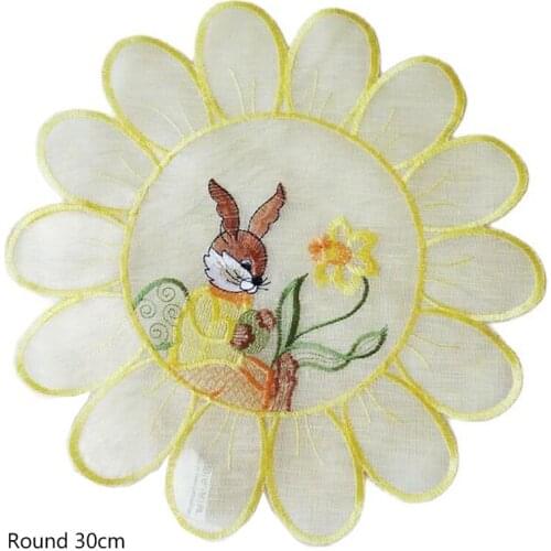 Modern Easter cartoon embroidery lace table place mat pad cloth cup coaster coffee tea placemat mug doily kitchen tableware