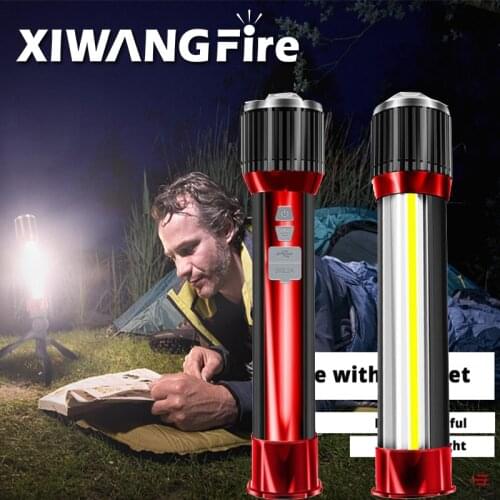 LED novelty rotating zoom flashlight LED rechargeable camping flashlight with side light can charge mobile phone floodlights