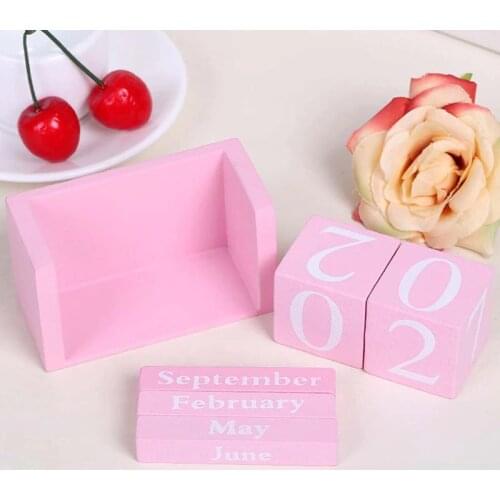 Vintage Vintage Wooden Perpetual Calendar Eternal Blocks Month Date Display Desktop Accessories Photography Props