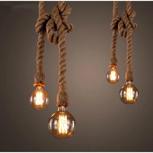 Vintage Hemp Rope Pendant Lights Retro Loft Industrial Hanging Lamp for Living Room Kitchen Home Light Fixtures Decor Luminaire