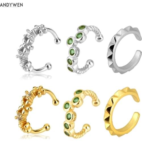 ANDYWEN 925 Sterling Silver Openwork Slim Earcuff Rock Punk Cuffs Earring Ear Cuff Women No Piercing Clips Jewelry Fashion Trend