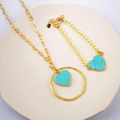 Turquoises Necklace Bracelet Healing Turquoises Heart Bracelet Boho Love Gems Women Necklace Design Handmade Bracelet Dropship