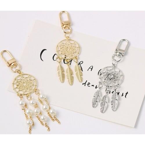 Golden Dreamcatcher Keychain Feather Wind Chimes Dream Catcher Key Chain For Women Airpods Vintage Indian Style Keyring Gift