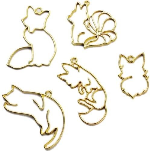 11pcs/set Fox Cat Metal Frame Pendant Bezel Setting UV Resin Charm Jewelry Casting Craft DIY Mold