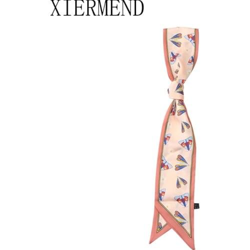 140*9 new summer cartoon strip small butterfly scarf scarves female wrist strap hairband belt women skinny scarf