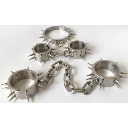 3pcs/set hand cuffs leg irons neck collar stainless steel bondage restraints sex toys for couples adult games slave bdsm fetish