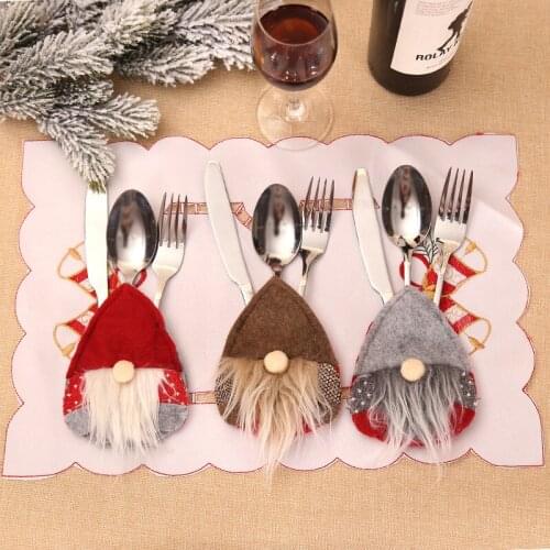 60Pcs Swedish Santa Gnome Tableware Bag Fork Knife Cutlery Holder Silverware Bag Christmas Party Table Dinner Decor Wholesale X2