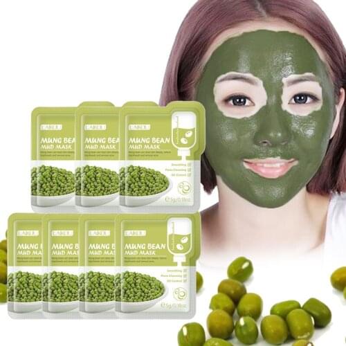 LAIKOU 7Pcs Mung Bean Paste Mud Mask Cleansing Mask Purifying Clay Oil Control Skin Care Anti-Acne Remove Blackhead Mud Mask