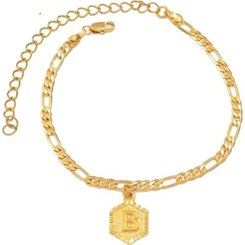 Stainless Steel A-Z initial Anklet Bracelet For Women Men 26 Alphabet Letter Anklets Hexagon Charm Foot Jewelry Unique Gifts