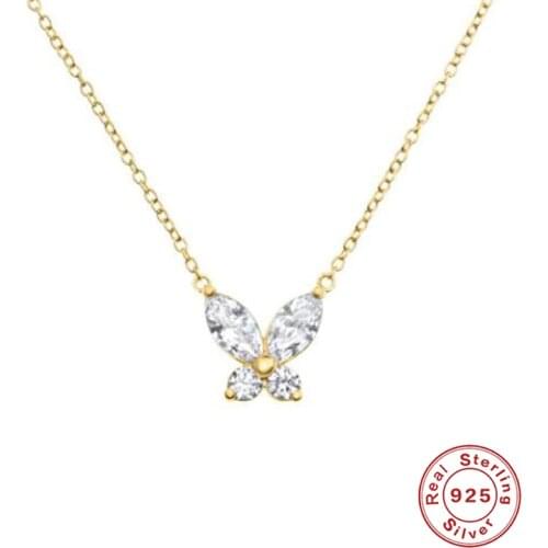 Aide 925 Sterling Silver Shiny Rhinestone Butterfly Pendant Necklace for Women Trendy Single-layer Chain Crystal Necklace Gift