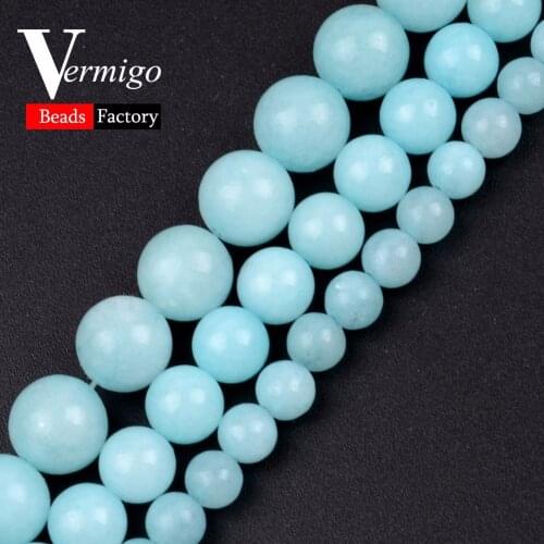 Natural Stone Beads Aquamarines Round Loose Beads For Needlework Jewelry Making 4 6 8 10 12mm Diy Bracelet Accessories Necklace