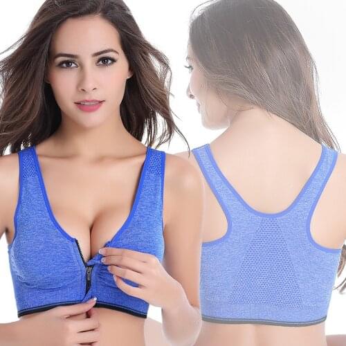 Women Shockproof Sports Bra Underwear Breathable Running Yoga Bra Vest Seamless Gym Athletic Fitness Top Zipper Full Cup Bra Bh