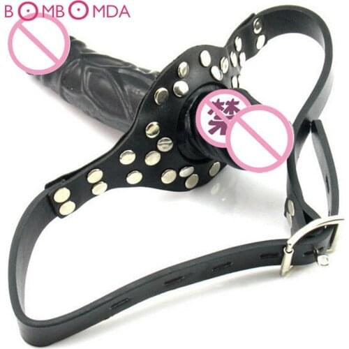 Adult Games Lengthen Double Ended Dildo Gag,Mouth Gag Dildo Head Strap on,Lesbian Masturbation Simulation Penis Bdsm Bondage O3