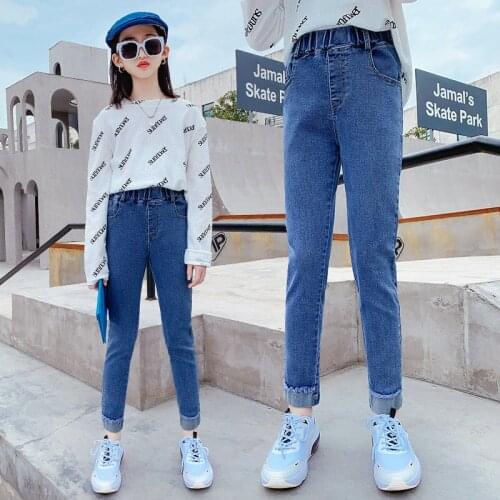 Teen Girls Denim Jeans New Arrivals Solid Color Leggings High Waist Children Cotton Slim Pencil Trousers Skinny Pants 4-14Years