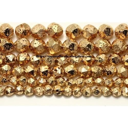 Natural Big Cuts Faceted KC Gold Plated Volcano Lava Beads