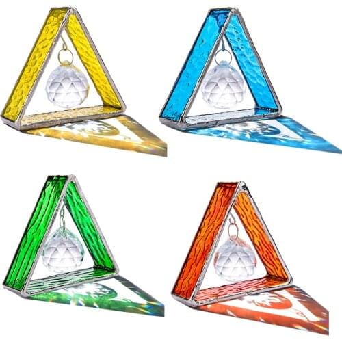 H&D 4 Colors Stained Glass Tripod Suncatcher Window Hanging Crystal Ball Prisms Pendant Rainbow Collection For Home Garden Decor