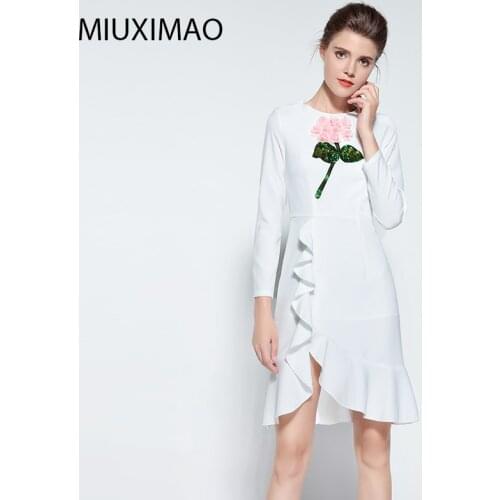 Famous brand Runaway 2018 Newest Spring Fashion Long Sleeve Ebroidery Sequins 3D Flower Vintage Casual Ruffle Dress Women