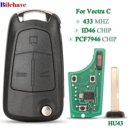 Bilchave 3 Buttons For Opel Vectra C Signium 2005-2008 Fob 433Mhz ID46 PCF7946 Chip Smart Remote Car Key HU43 Blade Replacement
