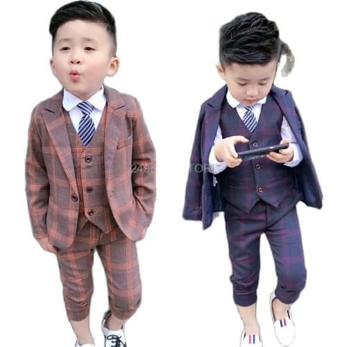 Flower Boys Formal Suit Kids Wedding Tuxedo Dress Jacket Vest Pants Set Children Chorus Performance Prom Party Dress Costume