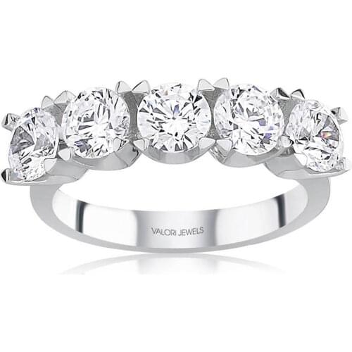 Valori Jewels 2 Carat, Zirconia White Round Gemstone, Rhodium Plated, Five Stone Ring
