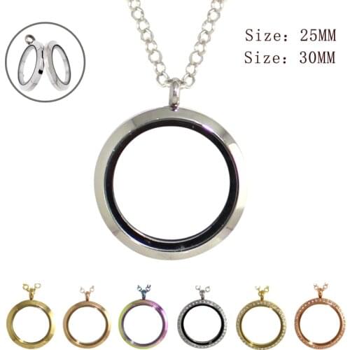 1PC 25/30MM Round magnetic glass floating locket stainless steel lockets Memory Locket Necklace