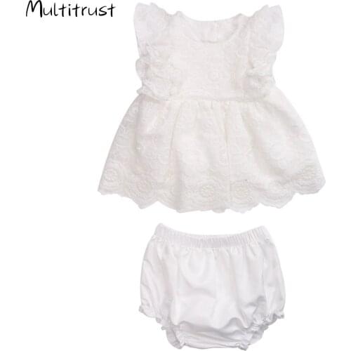 2020 Summer Baby Girl Clothing Sets Newborn Baby Girls Lace Sleeveless Tops Dress+Shorts Children Girls Casual Cotton Outfits