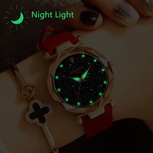 Fashion Luxury Ladies Watch Luminous Starry Sky Frosted Dial High Quality Genuine Leather Waterproof Strap Ladies Quartz Watch