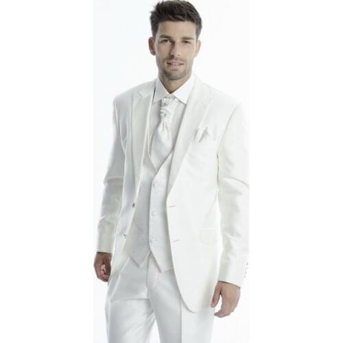 Latest Ivory Men Suit 3pieces (Jacket+Pant+Vest+Tie)Custom Made Wedding Slim Fit Suits For Men Groom Tuxedos Wear Blazer