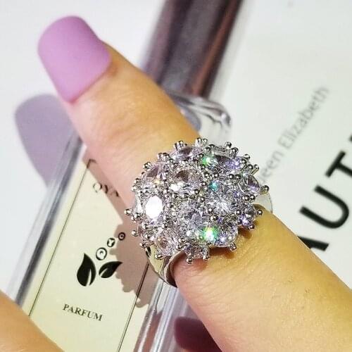 2021 New Luxury Flower Original 925 Sterling Silver Engagement Ring For Women Lady Anniversary Gift Jewelry Wholesale R5625