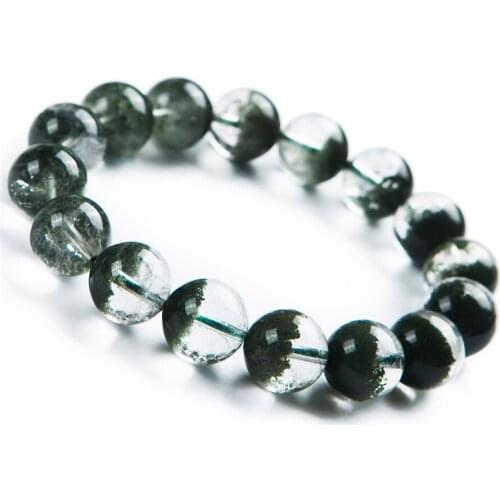 New Arrival Unique Natural Green Phantom Quartz Bracelet Charm Transparent Round Crystal Bead Bracelet 13mm