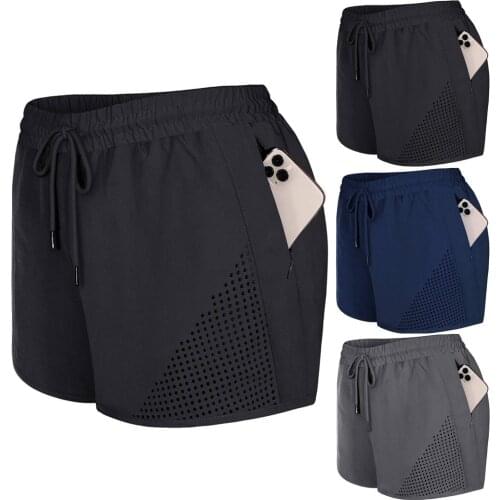 New Womens Run Shorts Elastic Workout Shorts with Liner Fitness Pockets Sport Shorts femme Short Cotton Cycling Shorts
