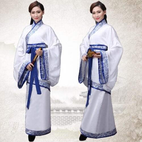 New Design White Chinese National Ancient Costume Hanfu Chinese Folk Dance Tang Dynasty Clothing Stage Performance Clothes