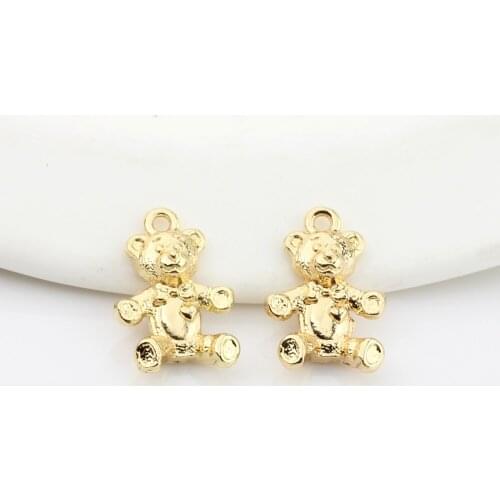 10pcs/lot Zinc Alloy Gold Metal 3D Cute Bear Pendant Charms Used For DIY Jewelry Making Finding Accessories