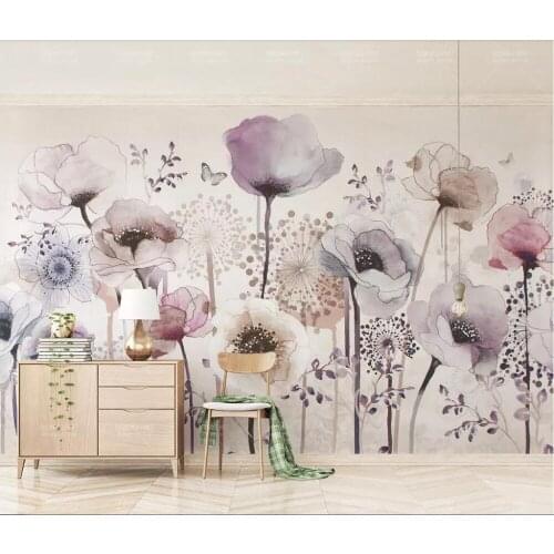 CJSIR Custom Photo Wallpaper Mural Watercolor Hand-painted Style Lilac Floral Beautiful TV Background Wall Papel De Parede