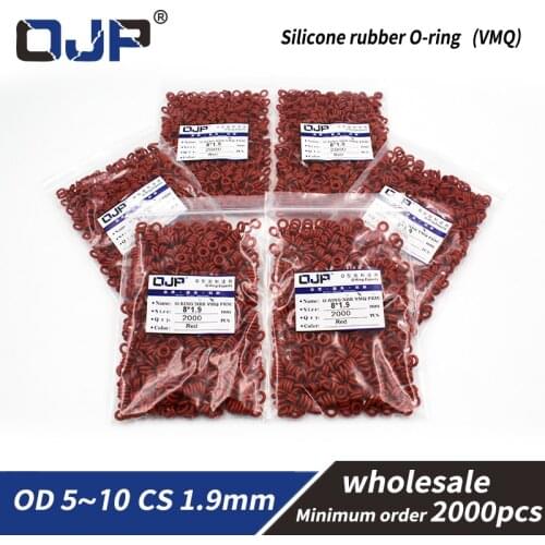 1.9mm Thickness 2000PCS/lot Red Silicon wholesale O-ring Silicone/VMQ OD5/6/7/8/9/10mm O Ring Seal Rubber Gasket Ring Washer