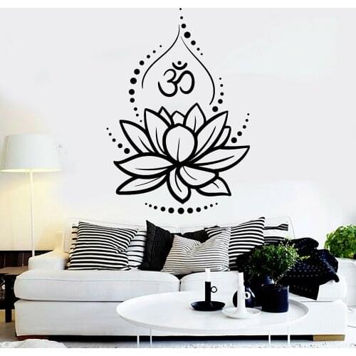 Lotus Flower Vinyl Wall Decal Bedroom Decor Yoga Hinduism Hindu Om Symbol Stickers For Meditation Room Walls Art Murals Y185