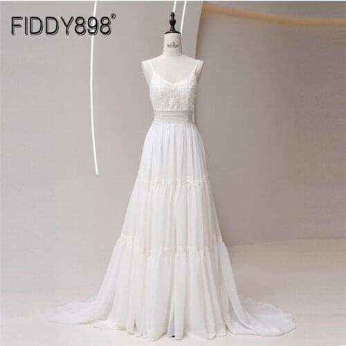 FIDDY898 Vintage A Line Wedding Dress For Bride Elegant Strap Custom Dress Lace Sexy Bridal Gown vestido de novia Robe Marriage