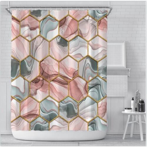 Simplicity Geometric Marble Shower Curtains Pink White Black Check Pattern Bathroom Curtain Waterproof Home Decor Bathtub Screen
