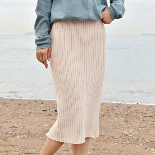 Women Back Slit Bodycon Elegant Midi Pencil Skirt Spring Autumn Casual Knitted Skirt High Waist Skirts Womens Jupe Femme Faldas