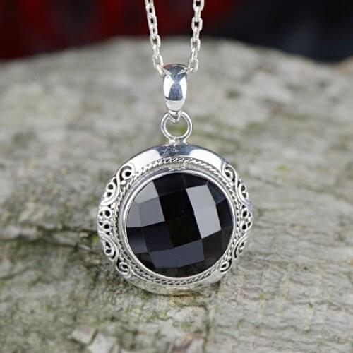 925 silver jewelry Thai silver black agate pendant personality round female fashion item pendant pendant couple models
