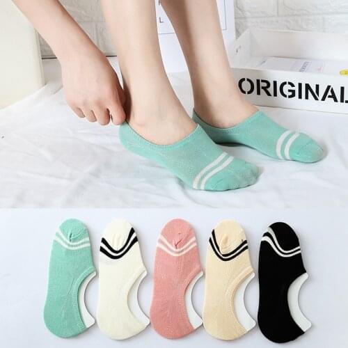 Cotton Socks Womens Summer Invisible Stripe Cute Boat Silicone Anti Slip Short Tube Low Top