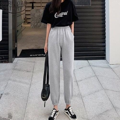 Women High Waist Harem Pants Cotton Sweatpants Loose Solid 2021 Casual Sport Pants Fashion Women Bottoms Pants Trousers 11065
