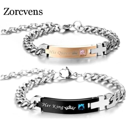 Modyle DIY Her King and His Queen Couple Bracelets with Crystal Stone Charm Lover Wedding Bracelet for Women Men